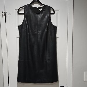 J. Crew Black Faux Leather Shift Sheath Mini Dress Zip Closure Womens 12 NEW